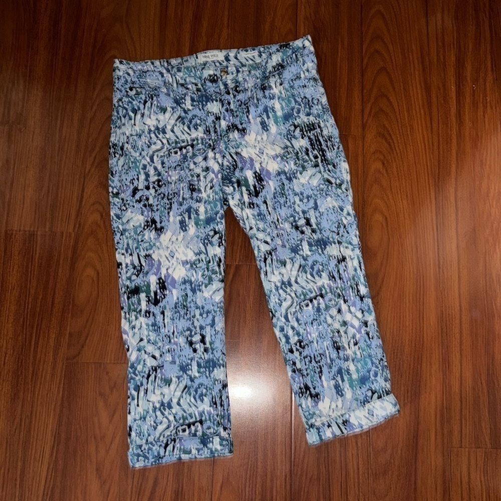 NINE WEST Women's Chrystie Denim Capri Denim Blue Print 12 pants trousers crop - Picture 2 of 9